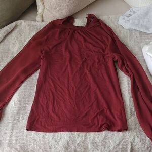 RW&CO. Deep Red Long Sleeve Top With Sheer Sleeves